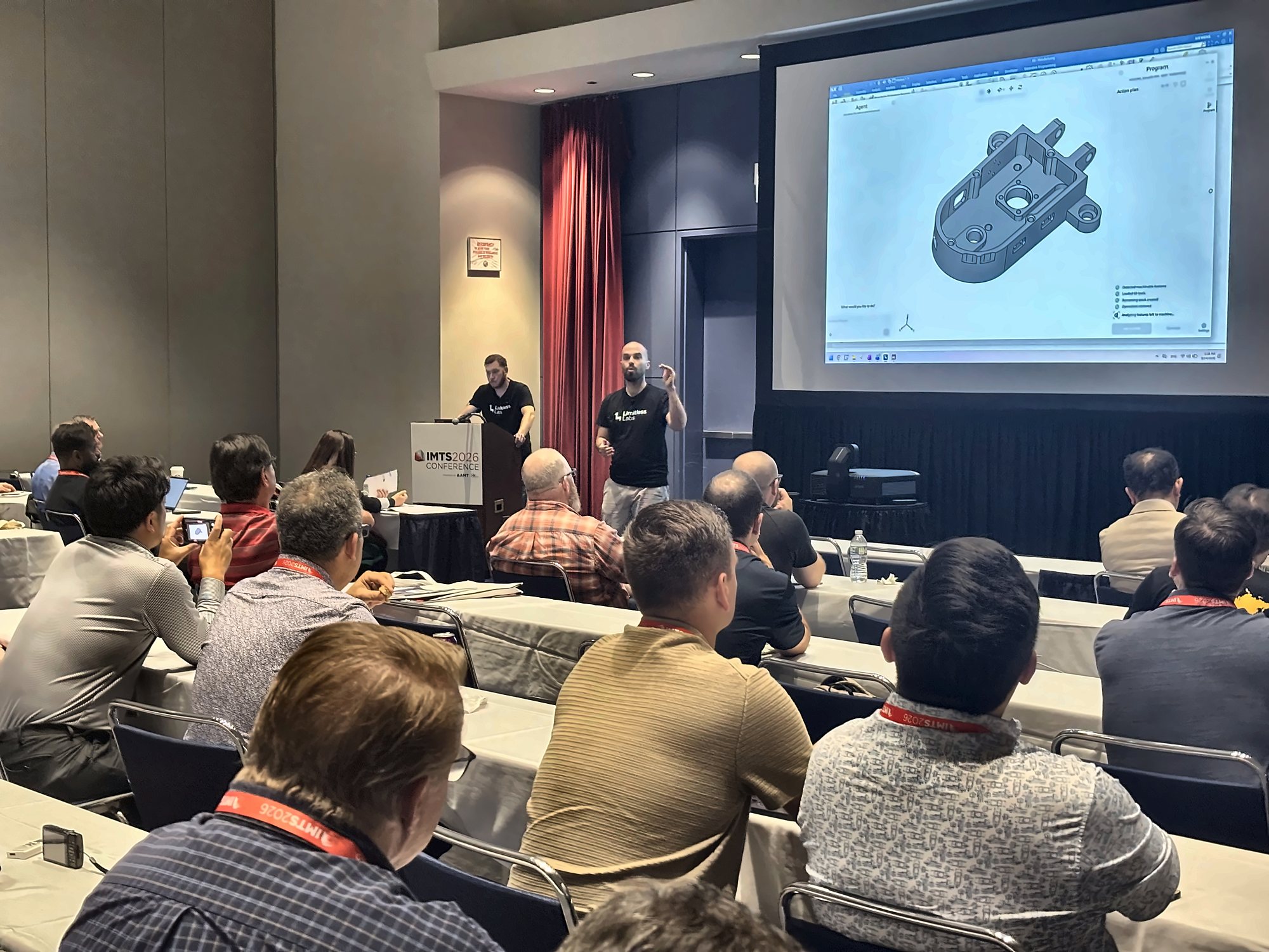 David Priev and Dor Kopito demonstrating AI CNC programming in Siemens NX CAM at IMTS 2026